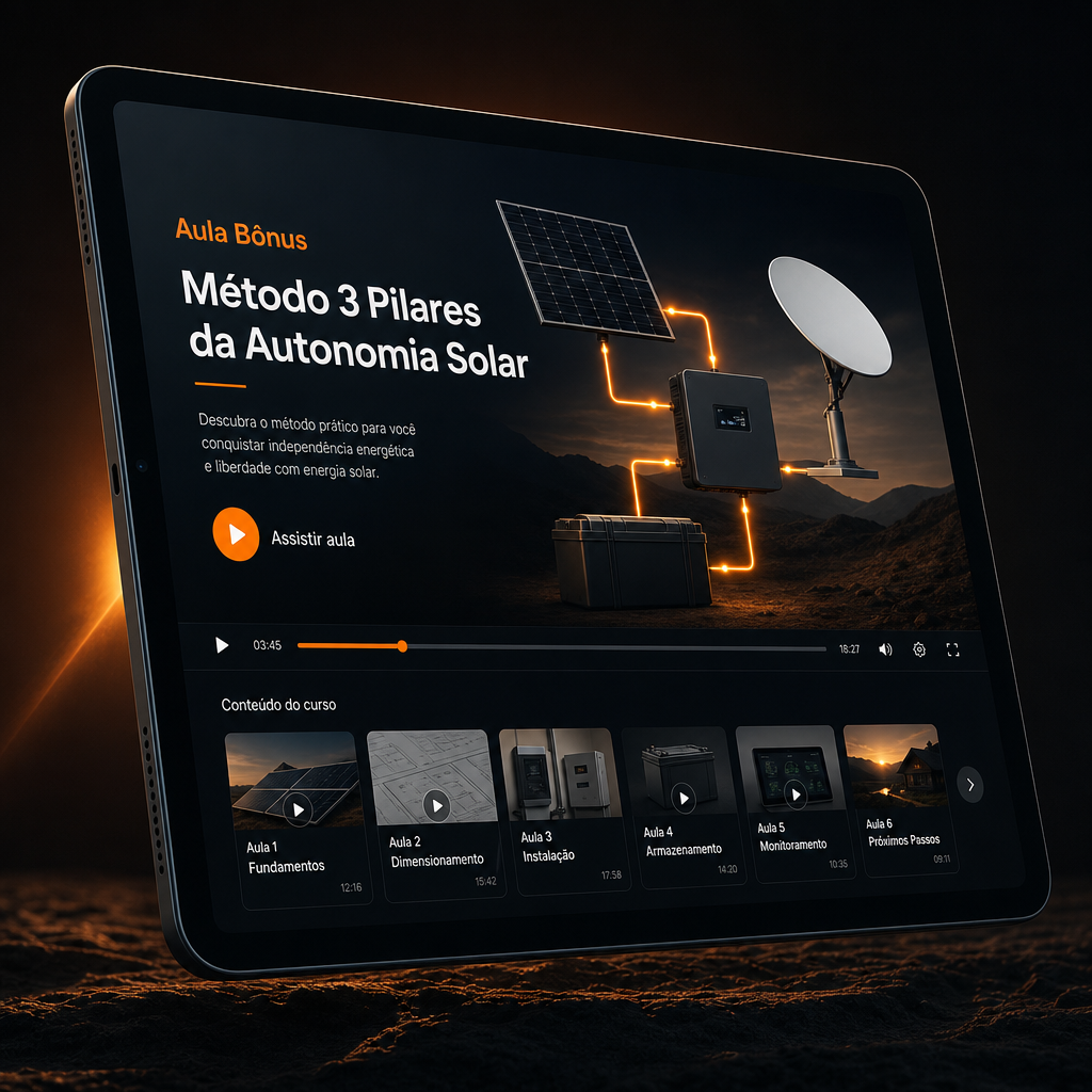 Tablet mostrando a Aula Bônus — Método 3 Pilares da Autonomia Solar